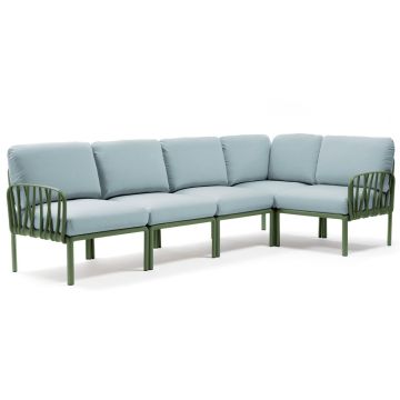 Canapea modulara exterior Nardi Komodo 5, 294x154cm, cadru verde, perne bleu ghiaccio Sunbrella