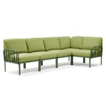 Canapea modulara exterior Nardi Komodo 5, 294x154cm, cadru verde, perne verde avocado Sunbrella