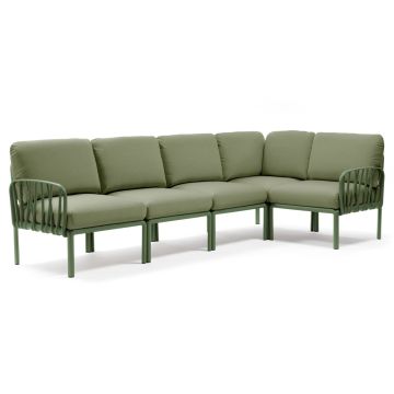 Canapea modulara exterior Nardi Komodo 5, 294x154cm, cadru verde, perne verde giungla Sunbrella