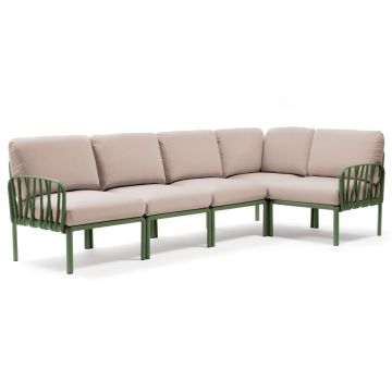 Canapea modulara exterior Nardi Komodo 5, 294x154cm, cadru verde, perne canvas Sunbrella