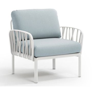 Fotoliu exterior Nardi Komodo, cadru alb, perne bleu ghiaccio Sunbrella