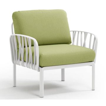 Fotoliu exterior Nardi Komodo, cadru alb, perne verde avocado Sunbrella