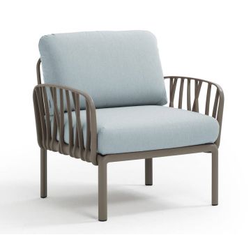 Fotoliu exterior Nardi Komodo, cadru tortora, perne bleu ghiaccio Sunbrella