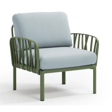 Fotoliu exterior Nardi Komodo, cadru verde agave, perne bleu ghiaccio Sunbrella