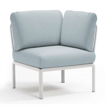 Element de colt Nardi Komodo 5, 78cm, cadru alb, perne bleu ghiaccio Sunbrella