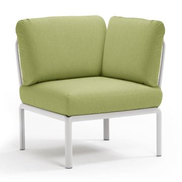 Element de colt Nardi Komodo 5, 78cm, cadru alb, perne verde avocado Sunbrella