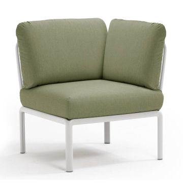Element de colt Nardi Komodo 5, 78cm, cadru alb, perne verde giungla Sunbrella
