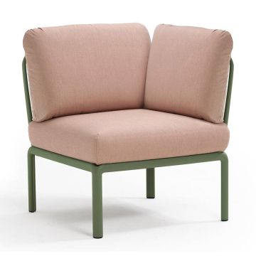 Element de colt Nardi Komodo 5, 78cm, cadru verde, perne roz quarzo
