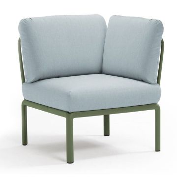 Element de colt Nardi Komodo 5, 78cm, cadru verde, perne bleu ghiaccio Sunbrella