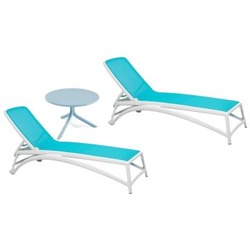 Set Nardi cu 2 sezlonguri Atlantico alb - albastru si o masuta Spritz albastra