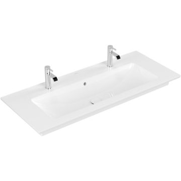Lavoar dublu Villeroy & Boch Venticello CeramicPlus 120cm cu preaplin, montare pe mobilier, alb Alpin