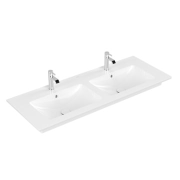 Lavoar dublu Villeroy & Boch Venticello 130x50cm, CeramicPlus, montare pe mobilier, alb