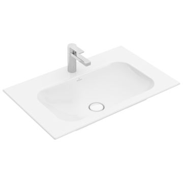 Lavoar Villeroy & Boch Finion Ceramic Plus, 80x50cm, montare pe mobilier, fara preaplin, ventil fix cu capac ceramic, alb