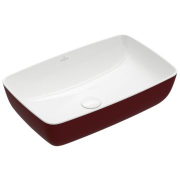 Lavoar tip bol Villeroy & Boch Artis 58x38cm, fara orificiu baterie, fara preaplin, montare pe blat, Bordeaux
