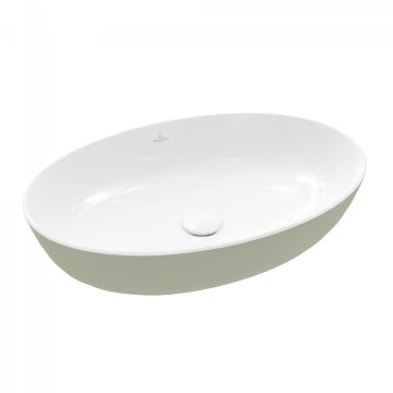 Lavoar tip bol Villeroy & Boch Artis 61x41cm, fara orificiu baterie, fara preaplin, montare pe blat, Sage Green