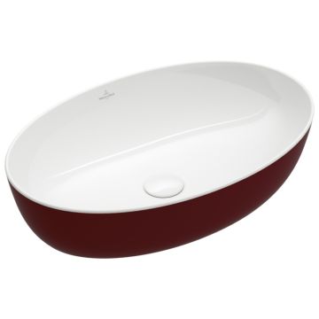 Lavoar tip bol Villeroy & Boch Artis 61x41cm, fara orificiu baterie, fara preaplin, montare pe blat, Bordeaux