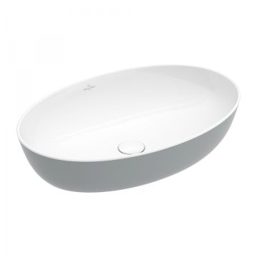 Lavoar tip bol Villeroy & Boch Artis 61x41cm, fara orificiu baterie, fara preaplin, montare pe blat, French Linen