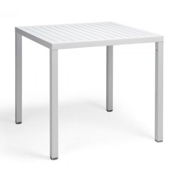 Masa exterior Nardi Cube 80x80cm, h 75.5cm, baza aluminiu, alb