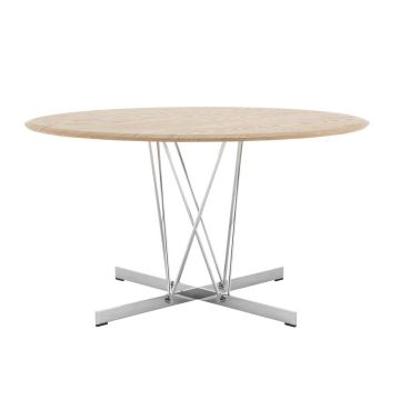 Masa Kartell Viscount of Wood design Philippe Stark, d130 cm, h72cm, baza crom, blat frasin