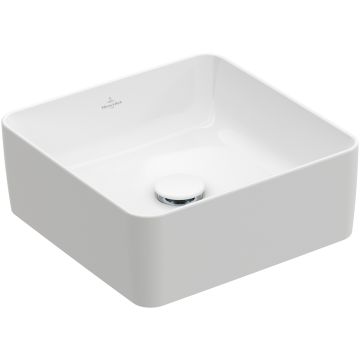 Lavoar tip bol Villeroy & Boch Collaro 38x38cm patrat, fara orificiu baterie, fara preaplin, alb