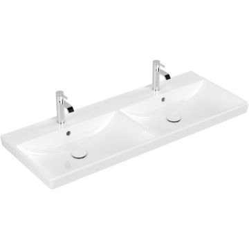 Lavoar dublu Villeroy & Boch Avento 120x47cm cu preaplin, montare pe mobilier, alb Alpin