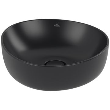 Lavoar tip bol Villeroy & Boch Antao Ceramic Plus 40x39.5cm, ventil fix cu capac ceramic, Pure Black