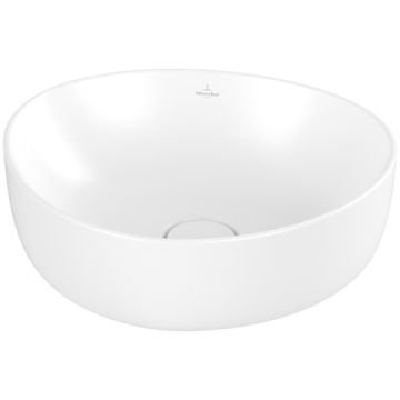 Lavoar tip bol Villeroy & Boch Antao Ceramic Plus 40x39.5cm, ventil fix cu capac ceramic, Stone White