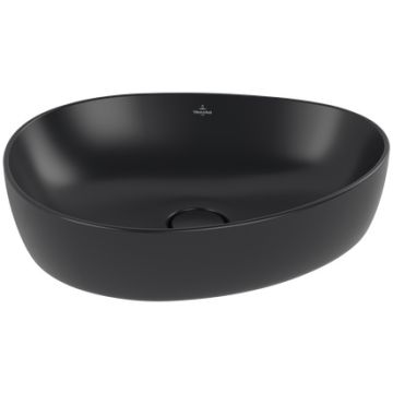 Lavoar tip bol Villeroy & Boch Antao Ceramic Plus 51x40cm, ventil fix cu capac ceramic, Pure Black
