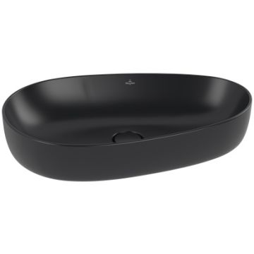 Lavoar tip bol Villeroy & Boch Antao Ceramic Plus 65x40cm, ventil fix cu capac ceramic, Pure Black