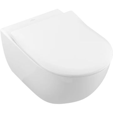 Set vas WC suspendat Villeroy & Boch Subway 2.0 DirectFlush CeramicPlus cu capac slim cu inchidere lenta, alb Alpin