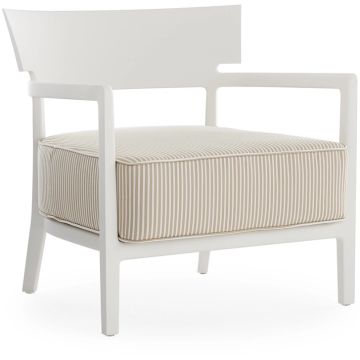 Fotoliu exterior Kartell Cara Mat Outdoor design Philippe Starck & Sergio Schito, cadru alb mat, perne dungi alb-bej