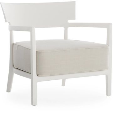 Fotoliu exterior Kartell Cara Mat Outdoor design Philippe Starck & Sergio Schito, cadru alb mat, perne alb