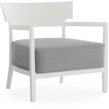 Fotoliu exterior Kartell Cara Mat Outdoor design Philippe Starck & Sergio Schito, cadru alb mat, perne gri