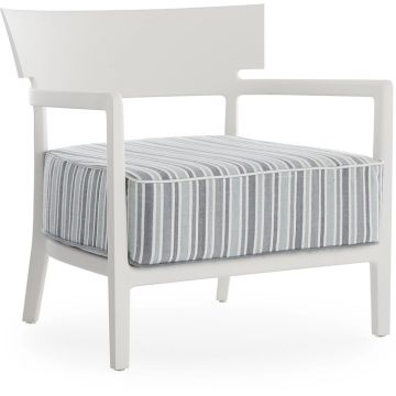 Fotoliu exterior Kartell Cara Mat Outdoor design Philippe Starck & Sergio Schito, cadru alb mat, perne dungi verzi