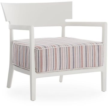 Fotoliu exterior Kartell Cara Mat Outdoor design Philippe Starck & Sergio Schito, cadru alb mat, perne dungi caramizii