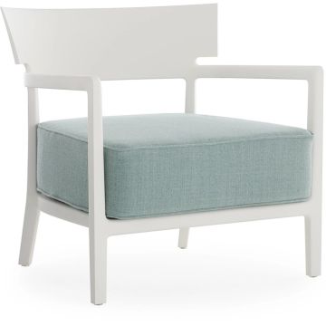 Fotoliu exterior Kartell Cara Mat Outdoor design Philippe Starck & Sergio Schito, cadru alb mat, perne verde salvie
