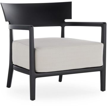 Fotoliu exterior Kartell Cara Mat Outdoor design Philippe Starck & Sergio Schito, cadru negru mat, perne alb