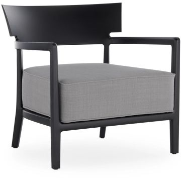Fotoliu exterior Kartell Cara Mat Outdoor design Philippe Starck & Sergio Schito, cadru negru mat, perne gri