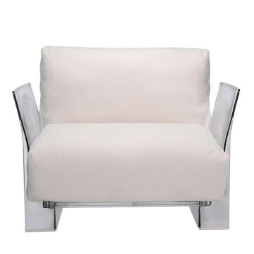 Fotoliu Kartell Pop Outdoor design Piero Lissoni & Carlo Tamborini, cadru transparent, perne Ikon White
