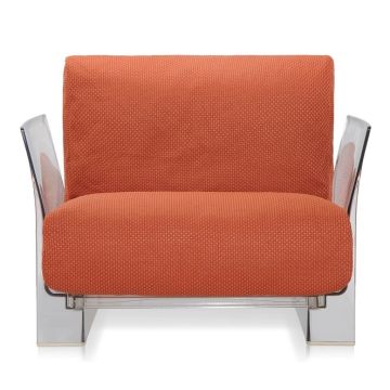 Fotoliu Kartell Pop Outdoor design Piero Lissoni & Carlo Tamborini, cadru transparent, perne Ikon Arancio