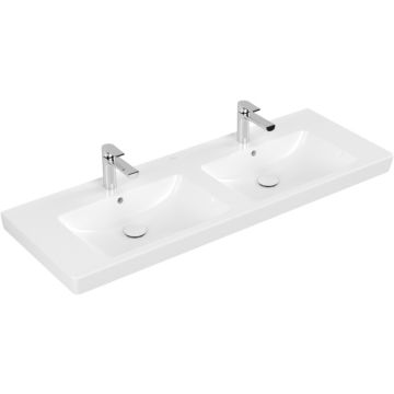 Lavoar dublu Villeroy & Boch Subway 2.0 130cm cu preaplin, montare pe mobilier, alb Alpin
