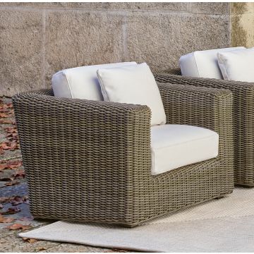 Fotoliu exterior Point Heritage, structura aluminiu, cadru maro, textil alb G1 22