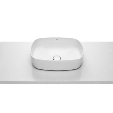 Lavoar tip bol Roca Inspira Soft, 500x370mm, fara orificiu baterie, fara preaplin, montare pe blat, alb