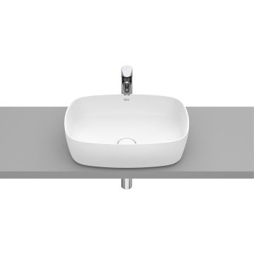 Lavoar tip bol Roca Inspira Soft, 500x370mm, fara orificiu baterie, fara preaplin, montare pe blat, alb mat