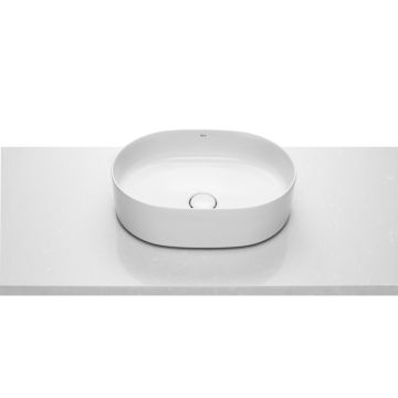 Lavoar tip bol Roca Inspira Round 500x370mm, fara orificiu baterie, fara preaplin, montare pe blat, alb
