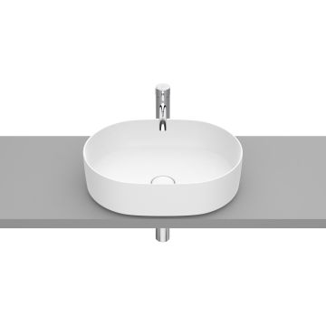 Lavoar tip bol Roca Inspira Round 500x370mm, fara orificiu baterie, fara preaplin, montare pe blat, alb mat