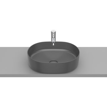 Lavoar tip bol Roca Inspira Round 500x370mm, fara orificiu baterie, fara preaplin, montare pe blat, onyx