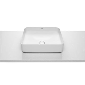 Lavoar tip bol Roca Inspira Square 500x370cm, fara orificiu baterie, fara preaplin, montare pe blat, alb