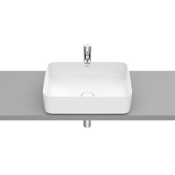 Lavoar tip bol Roca Inspira Square 500x370cm, fara orificiu baterie, fara preaplin, montare pe blat, alb mat