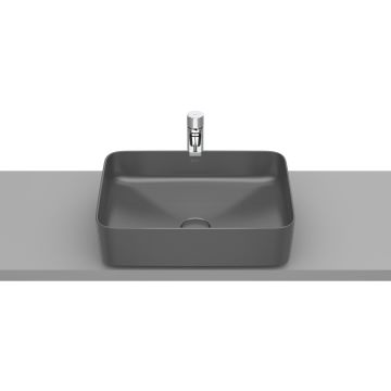 Lavoar tip bol Roca Inspira Square 500x370cm, fara orificiu baterie, fara preaplin, montare pe blat, onyx